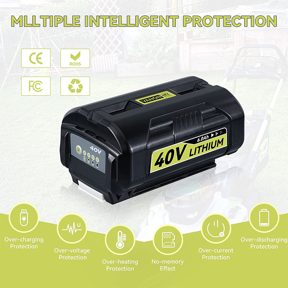 8.0Ah 40 Volt Lithium OP4026 Battery Compatible with Ryobi 40V Battery with LED Indicator