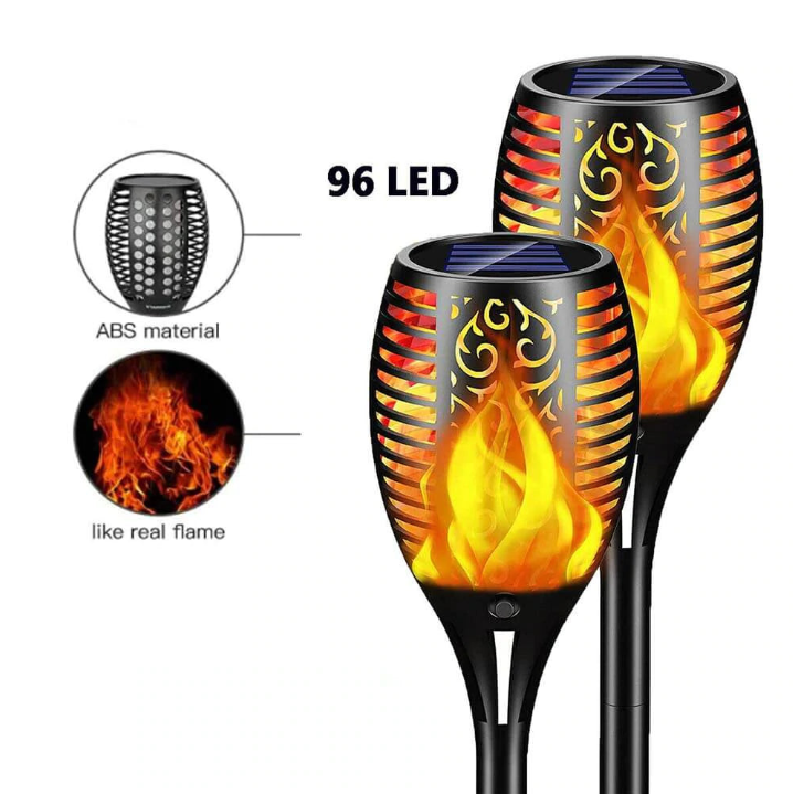 Flickering 96led solar flame torch light outdoor garden yard lawn pathway lamp