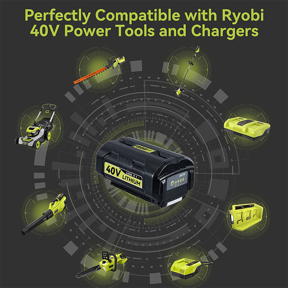 40V 6.0Ah Lithium Battery Replacement for Ryobi 40V Battery OP4040 OP4026 OP4030 OP4026 OP40201  OP4030Compatible with Ryobi 40 Volt Tools