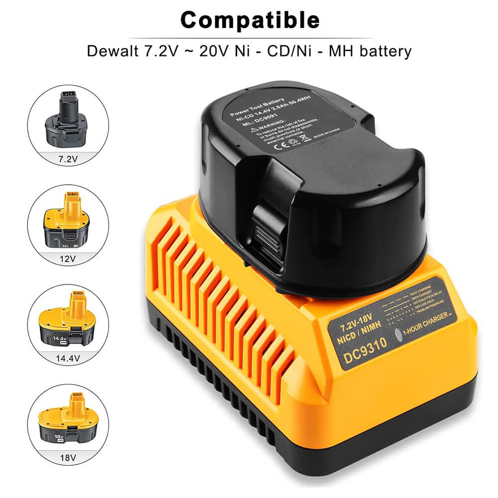 For DC9091 14.4V Battery Replacement | DW9091 DW9094 4.8Ah 2 Pack With DC9310 Battery Charger For Dewalt 7.2V-18V XRP Ni-Cd & Ni-Mh Battery