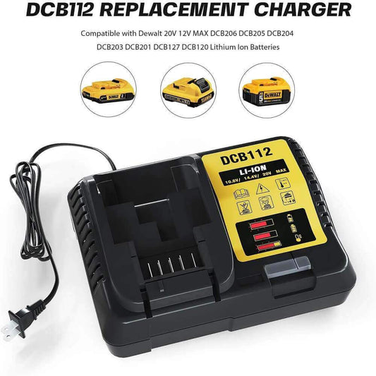 For Dewalt 20V Max Battery | DCB205 6.0Ah Li-ion Battery 2 Pack With DCB112 charger For Dewalt 20V Battery Charger | Replace DCB112 DCB107 DCB105