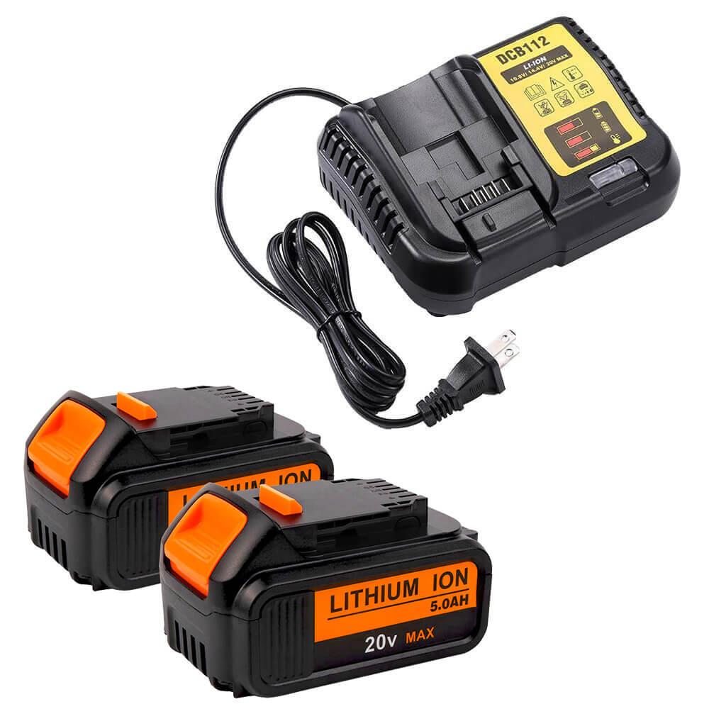 For Dewalt 20V Battery Replacement 5Ah 2 Pack With Charger For Dewalt 20V & 12V Li-Ion | Replace DCB115 DCB107 DCB100 DCB112 Battery