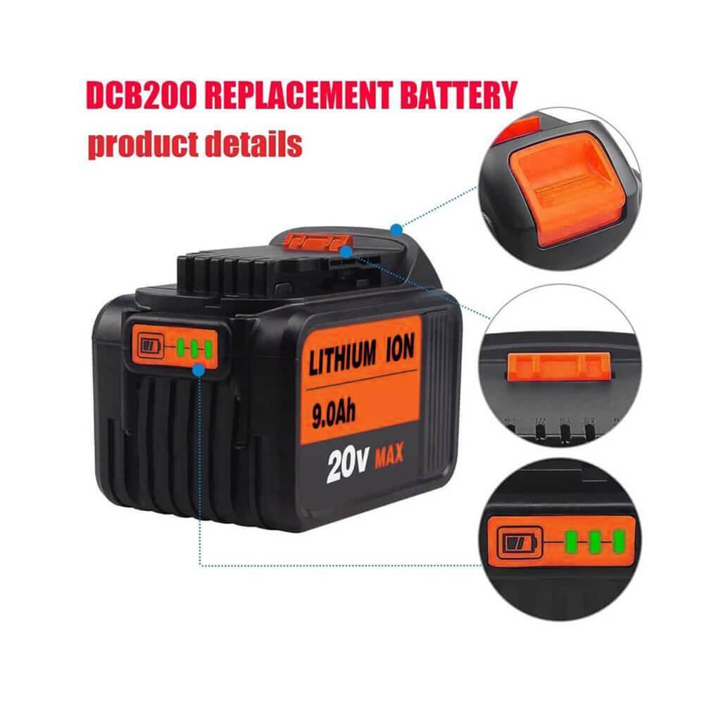 For Dewalt 20V Max 9.0AH Battery Replacement | DCB200 DCB205 Li-ion Battery 2 Pack