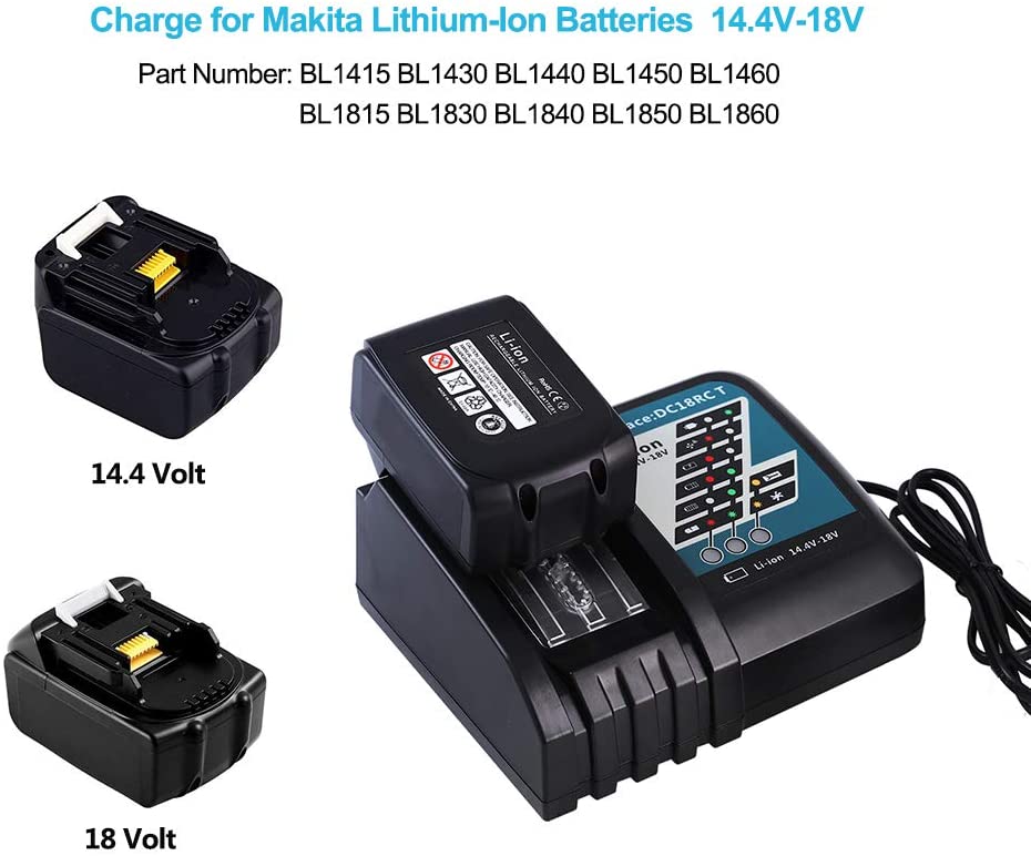 For Makita 18V BL1830 BL1840 BL1850 4.0Ah Battery Replacement 2-PACK With Charger For DC18RC 3A 14.4V-18V