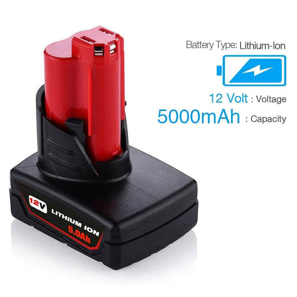 For Milwaukee 12V Battery Replacement | M12 5.0Ah Li-ion Battery