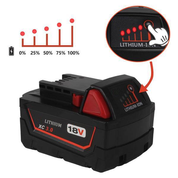 For Milwaukee M18 Battery Replacement 3.0Ah Li-Ion Battery 3 Pack