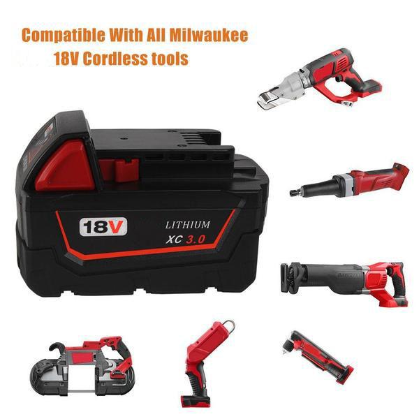 For Milwaukee M18 Battery Replacement | For Milwaukee 18V 3.0Ah Li-Ion Battery 6 Pack