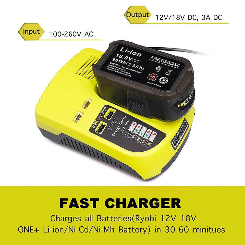 For Ryobi 18V 5.0Ah Battery Replacement 4-PACK With Charger For Ryobi 12V-18V P117 P104 Ni-Cd & Ni-Mh