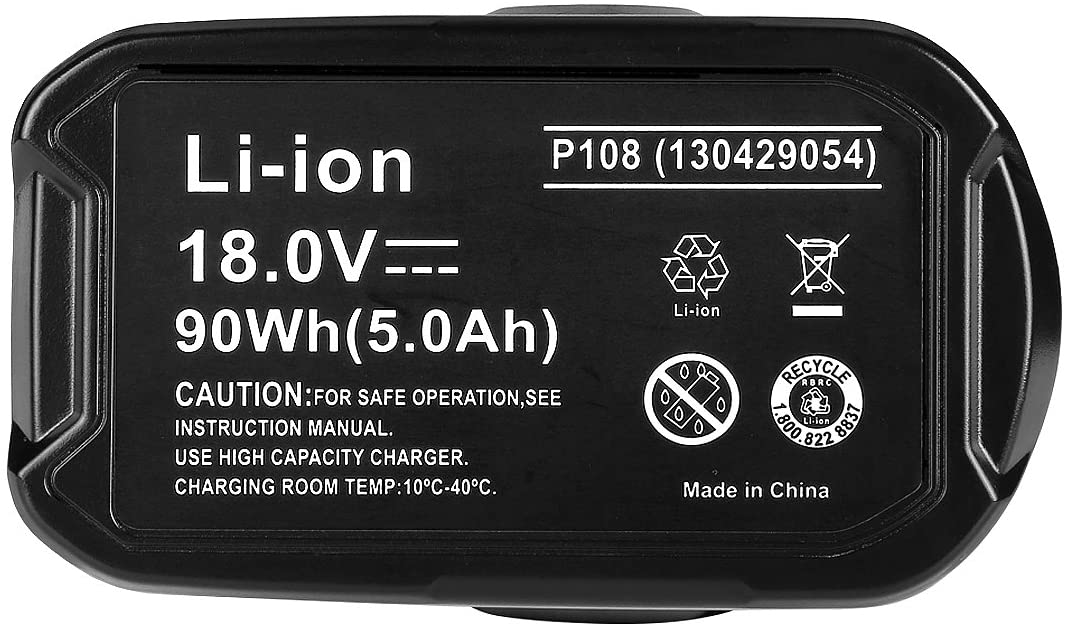 For Ryobi 18V 5.0Ah P108 One Plus Lithium Battery Replacement 4 Pack