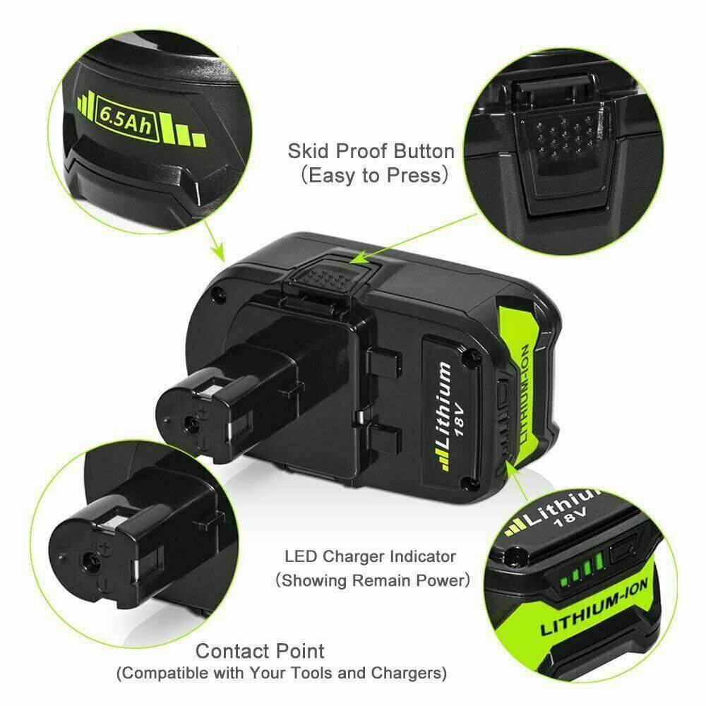 6.5Ah For Ryobi 18V Battery Replacement | P107 P108 Li-ion High Capacity Battery 2 Pack
