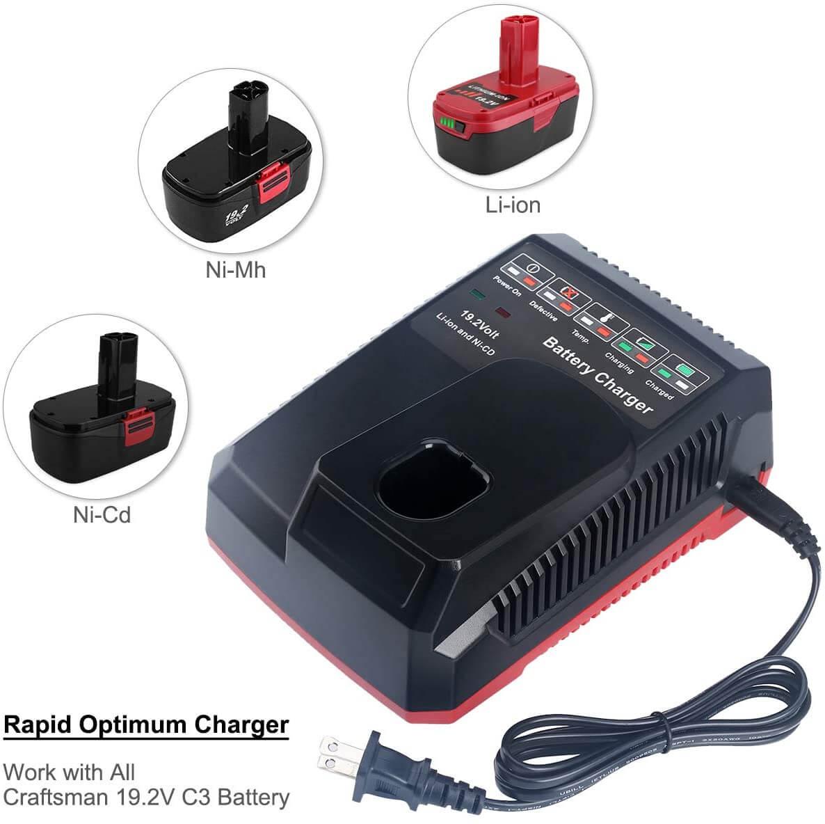 For Craftsman 19.2V C3 4.0Ah Battery Replacement 2-PACK With C3 19.2V LITHIUM-ION & NI-CD charger