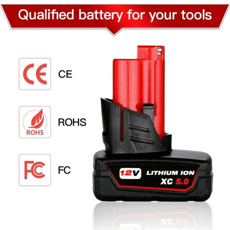 Milwaukee M12 XC Battery Replacement | 12V 5.0Ah Li-ion Battery 4 Pack