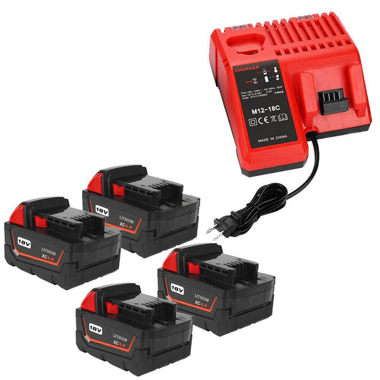 For Milwaukee M18 Battery Replacement 18V Lithium 4 Pack With Rapid Chrger For Milwukee M12 M18 Battery
