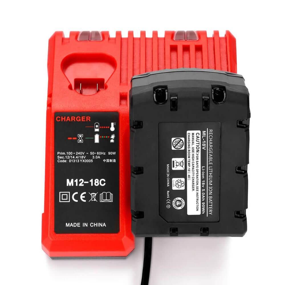 For Milwaukee 18V XC Lithium Battery 2 Pack With Rapid Charger For Milwaukee M18 & M12 Battery