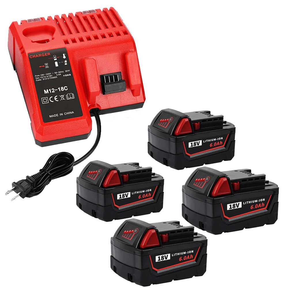For Milwaukee M18 Battery Replacement 18V Lithium 4 Pack With Rapid Chrger For Milwukee M12 M18 Battery