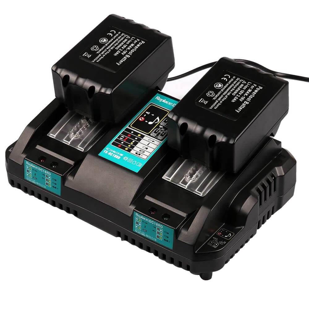 For Makita 18V 6.0Ah Lithium Battery Replacement With LED | BL1860B LXT400 2 Pack With DC18RD Dual Port Rapid Charger Replcement For BL1860